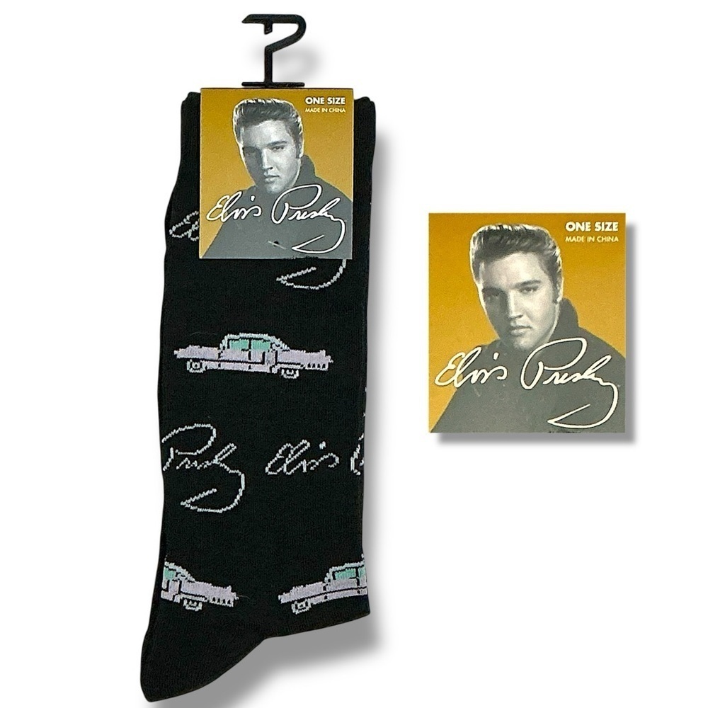Elvis Presley Socks Pink Cadillac Novelty Casual Dress Crew Mid Calf One Size